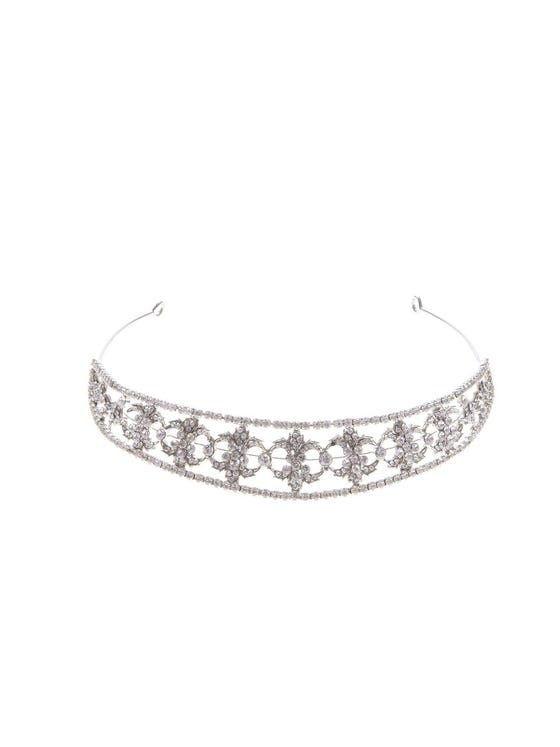 Stunning tiara with intricate, shimmering patterns of crystal beadwork 