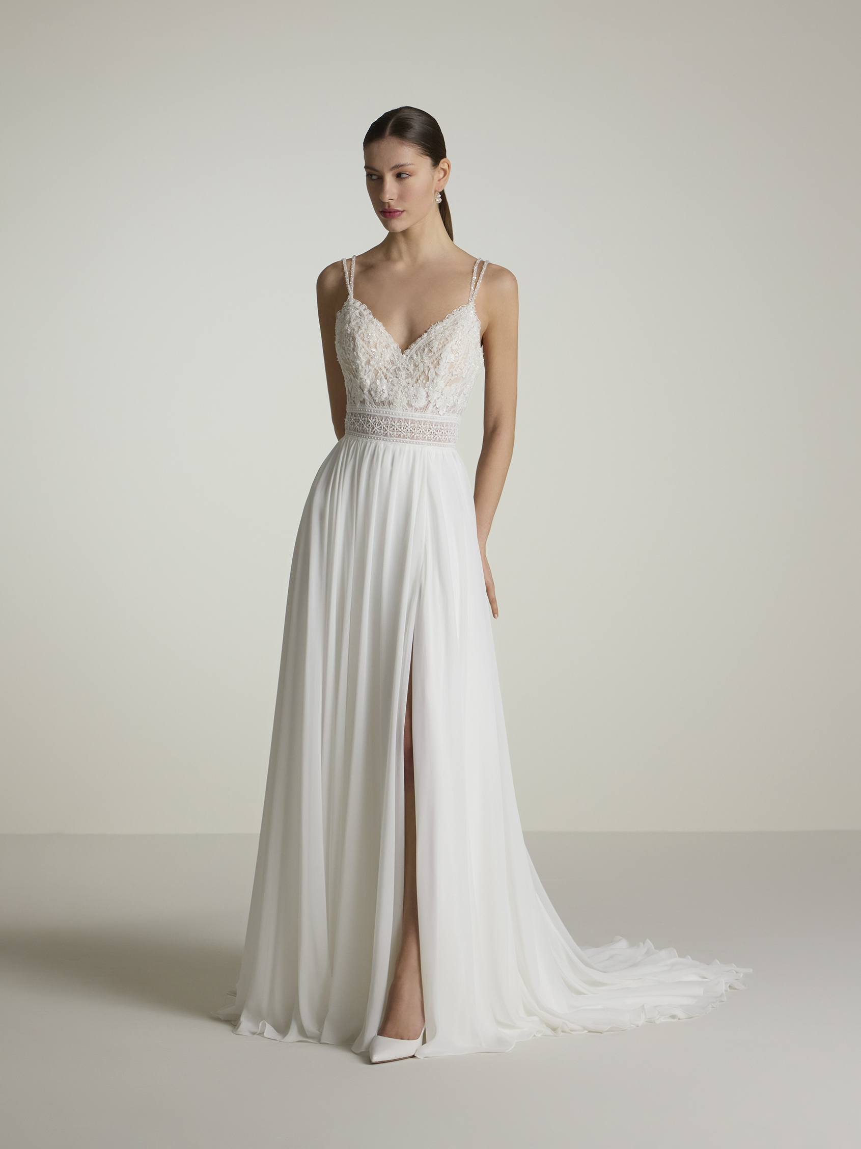 RHODE A Line wedding dress with V neck House of St Patrick